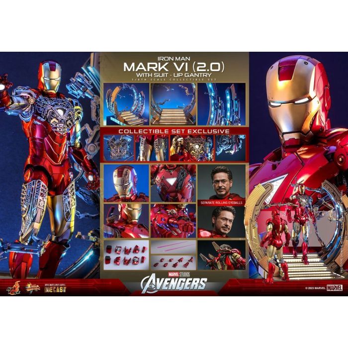 Iron Man Mark VI 1:6 Scale Figure with Suit-UP Gantry (Version 2.0) - Hot Toys - Avengers
