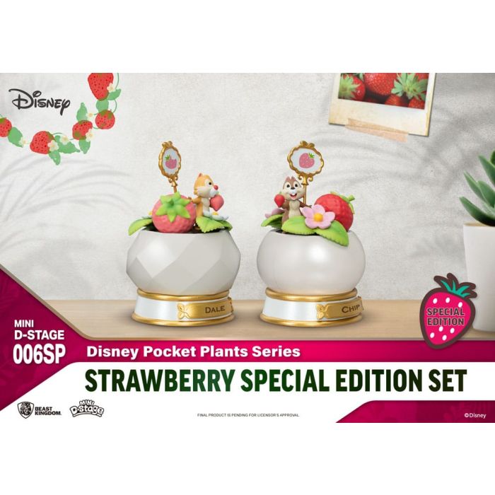 Disney Mini Diorama Stage Statues Pocket Plants Series Strawberry Special Edition Set 12 cm