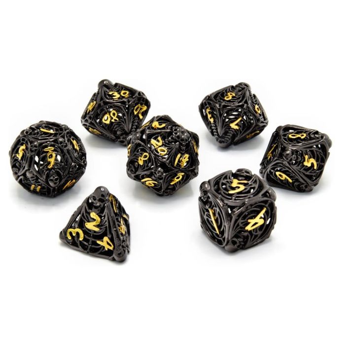 CritStones Hollow Metal Dice Set Soulreaper Gold (7)
