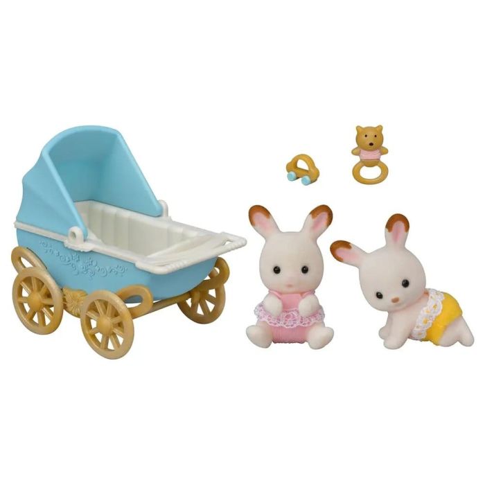 Sylvanian Families: Chocolate Rabbit Twins with Stroller Set