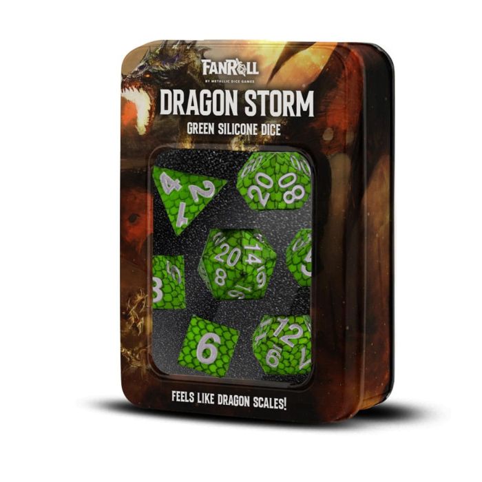 Dragon Storm Sharp Edge Silicone Dice Set Green Dragon Scales (7)