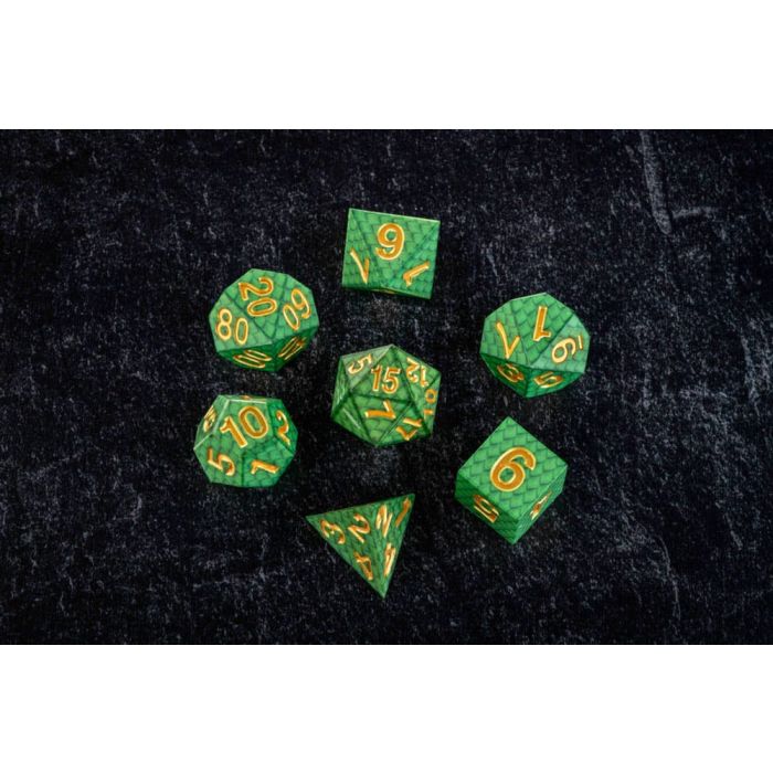 Dragon Storm Sharp Edge Silicone Dice Set Green Dragon Scales (7)