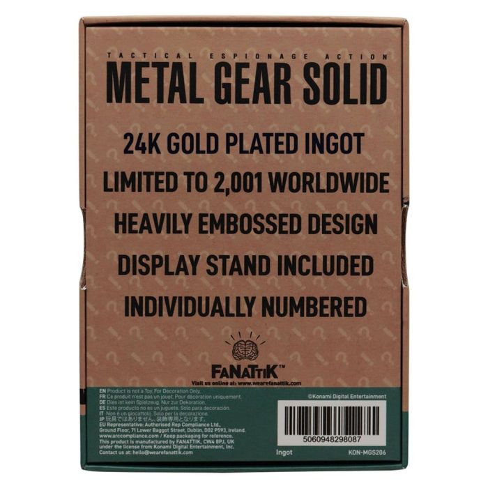 Metal Gear Solid 2 Ingot Raiden 24k Gold Plated Limited Edition 