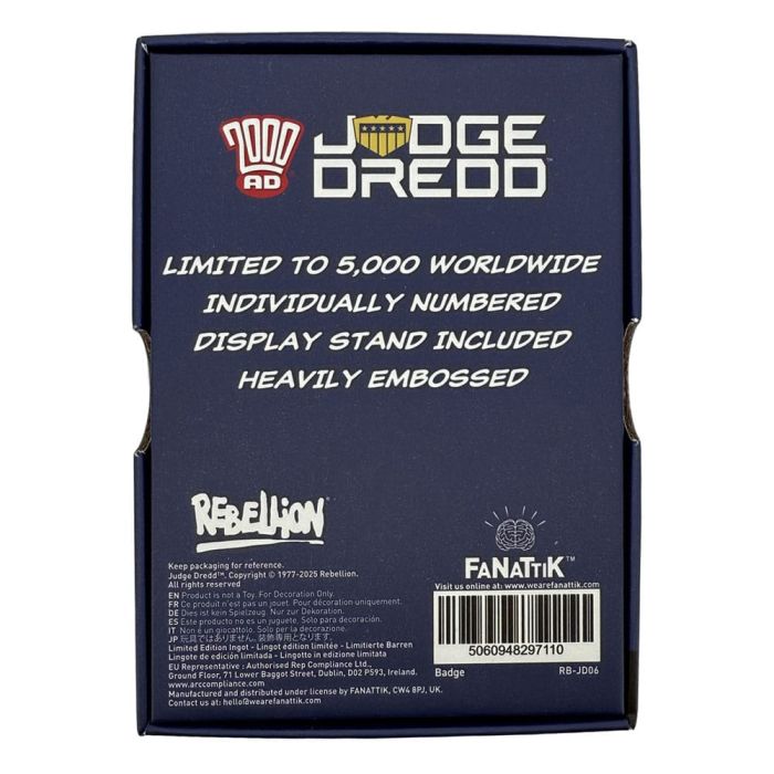 2000 AD Replica Judge Dredd Badge Limited Edition    