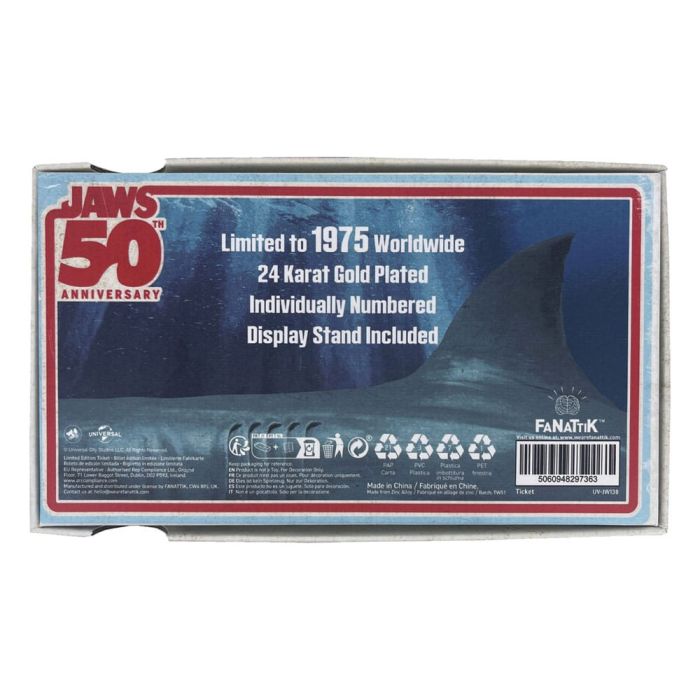 Jaws Replica 1/1 50th Anniversary Regatta Ticket 24k Gold Plated