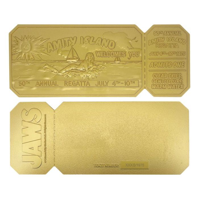 Jaws Replica 1/1 50th Anniversary Regatta Ticket 24k Gold Plated