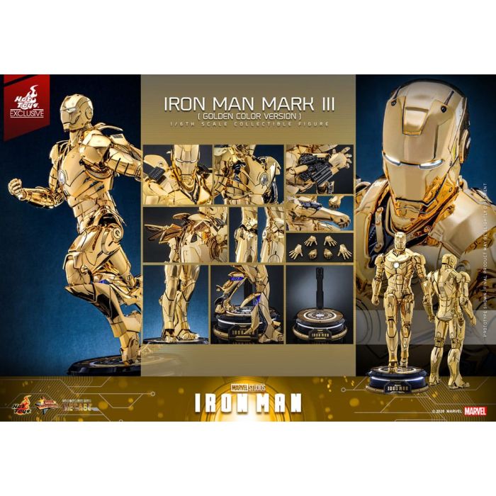 Iron Man Movie Masterpiece Diecast Action Figure 1/6 Iron Man Mark III (Gold Color Version) Hot Toys Exclusive 33 cm
