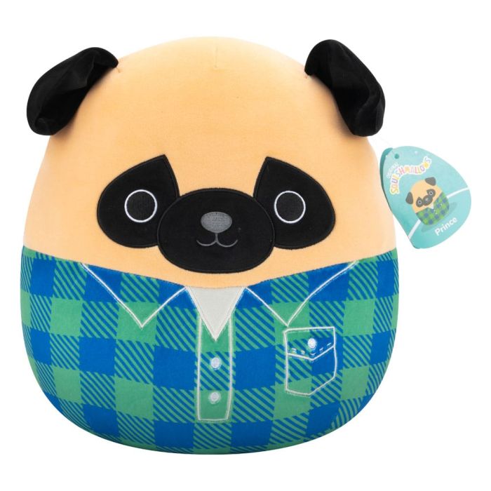 Squishmallows Plush Figure Brown Pug in Green and Blue Flannel Shirt Prince 30 cm         