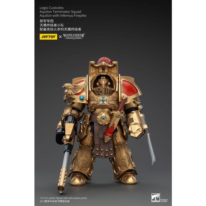 Warhammer The Horus Heresy Action Figure 1/18 Legio Custodes Aquilon Terminator Squad Aquilon with Infernus Firepike 14 cm