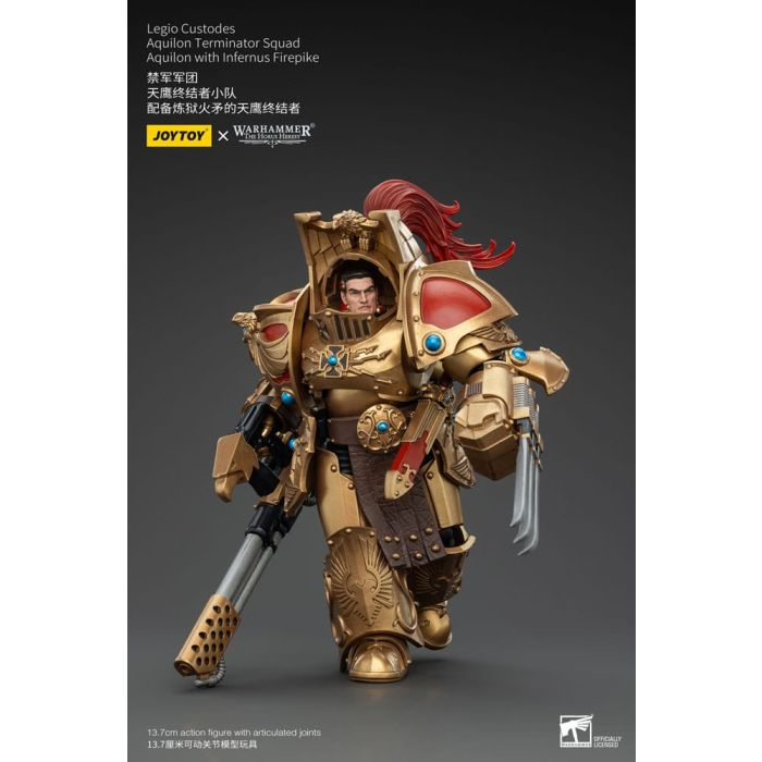 Warhammer The Horus Heresy Action Figure 1/18 Legio Custodes Aquilon Terminator Squad Aquilon with Infernus Firepike 14 cm