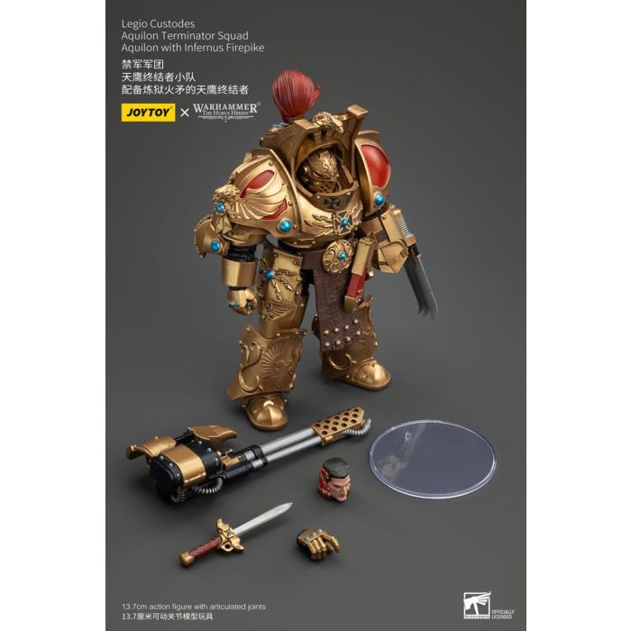 Warhammer The Horus Heresy Action Figure 1/18 Legio Custodes Aquilon Terminator Squad Aquilon with Infernus Firepike 14 cm
