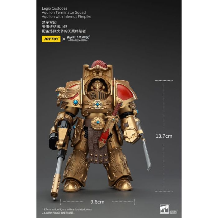 Warhammer The Horus Heresy Action Figure 1/18 Legio Custodes Aquilon Terminator Squad Aquilon with Infernus Firepike 14 cm