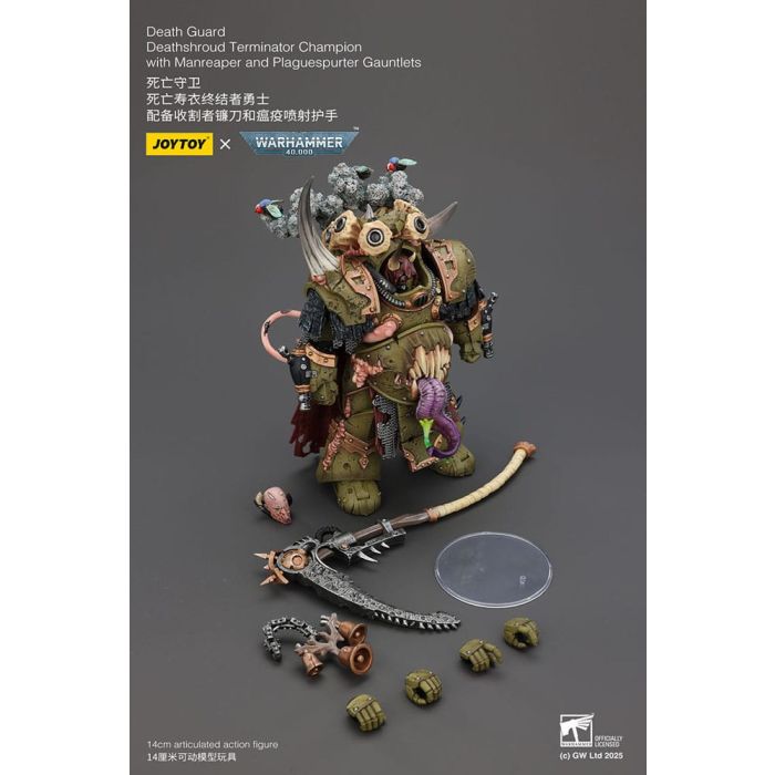 Warhammer 40k Action Figure 1/18 Death Guard Deathshroud Terminator Champion with Manreaper and Plaguespurter Gauntlets 14 cm