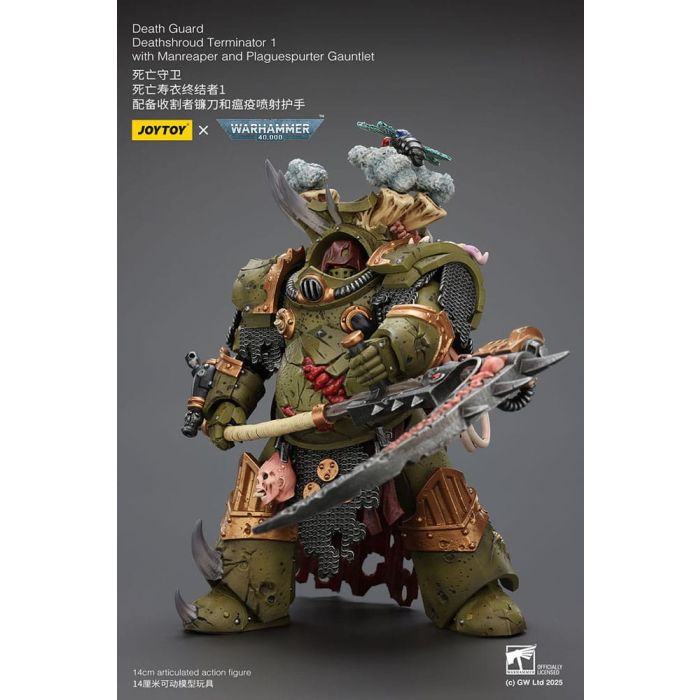 Warhammer 40k Action Figure 1/18 Death Guard Deathshroud Terminator 1 with Manreaper and Plaguespurter Gauntlet 14 cm 