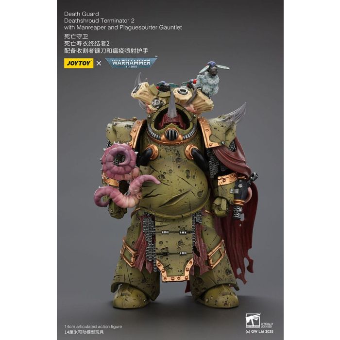 Warhammer 40k Action Figure 1/18 Death Guard Deathshroud Terminator 2 with Manreaper and Plaguespurter Gauntlet 14 cm 
