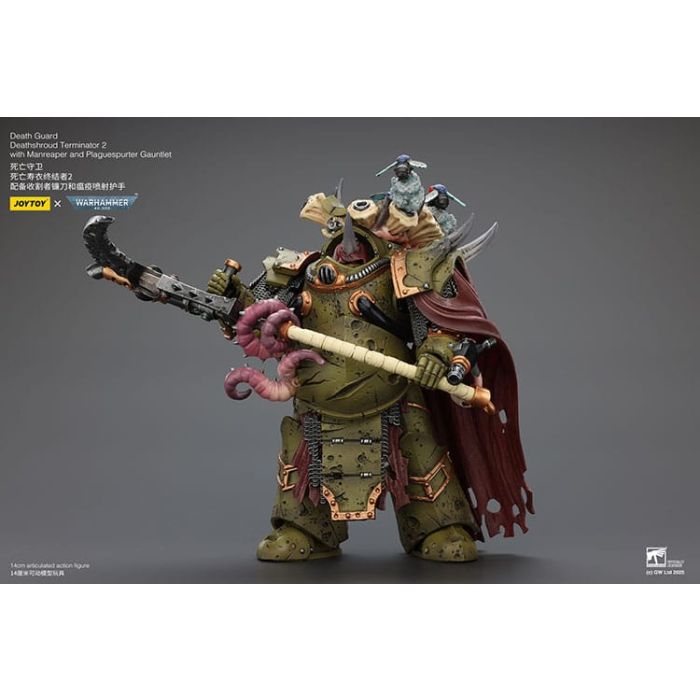 Warhammer 40k Action Figure 1/18 Death Guard Deathshroud Terminator 2 with Manreaper and Plaguespurter Gauntlet 14 cm 