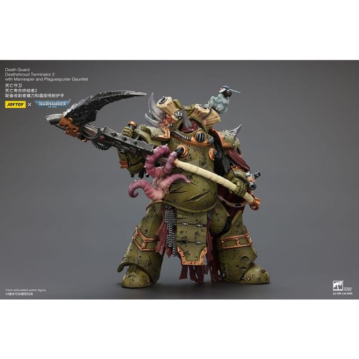 Warhammer 40k Action Figure 1/18 Death Guard Deathshroud Terminator 2 with Manreaper and Plaguespurter Gauntlet 14 cm 