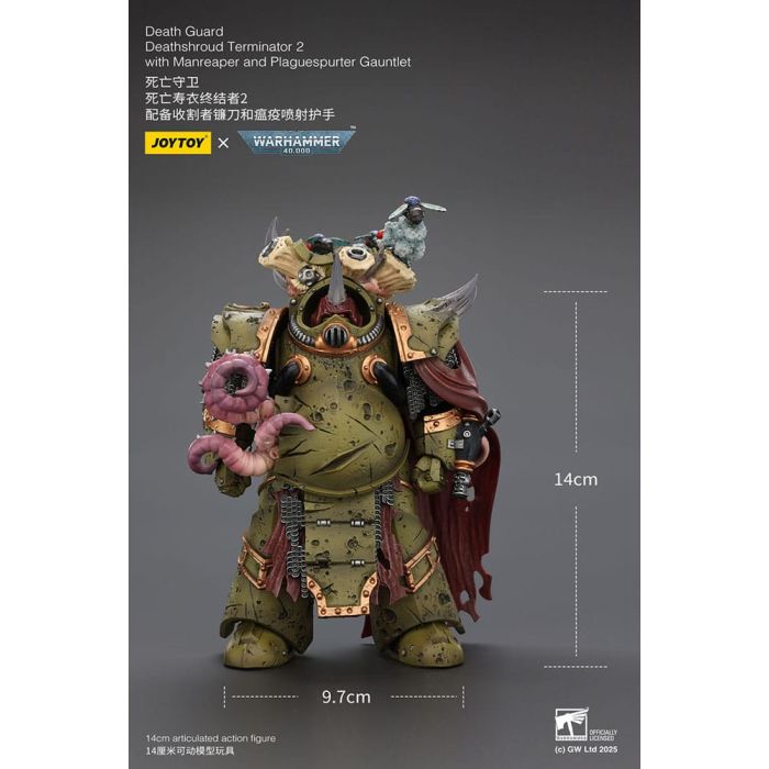 Warhammer 40k Action Figure 1/18 Death Guard Deathshroud Terminator 2 with Manreaper and Plaguespurter Gauntlet 14 cm 