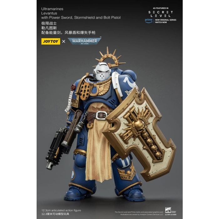 Warhammer 40,000 Action Figure Ultramarines Levantus with Power Sword, Stormshield and Bolt Pistol 13 cm