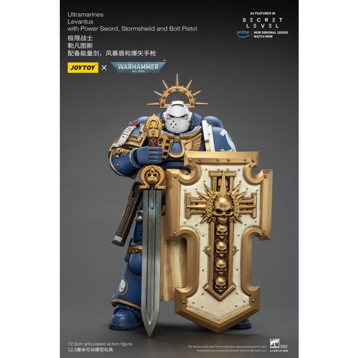 Warhammer 40,000 Action Figure Ultramarines Levantus with Power Sword, Stormshield and Bolt Pistol 13 cm