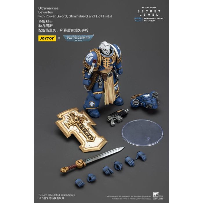 Warhammer 40,000 Action Figure Ultramarines Levantus with Power Sword, Stormshield and Bolt Pistol 13 cm