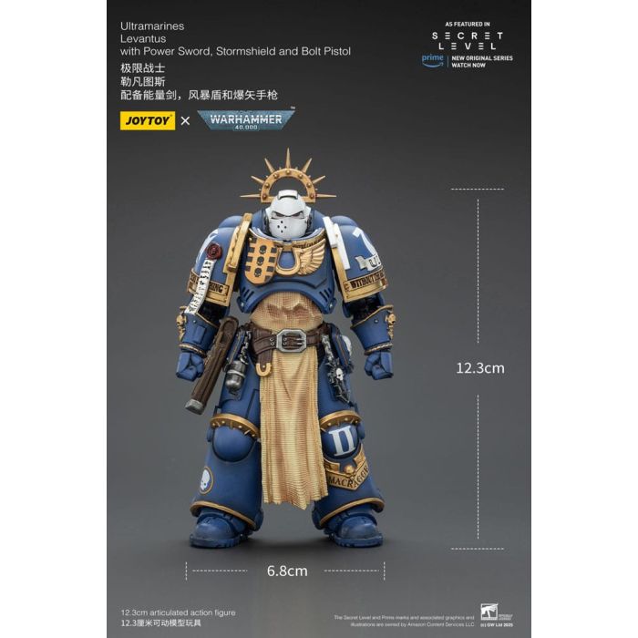 Warhammer 40,000 Action Figure Ultramarines Levantus with Power Sword, Stormshield and Bolt Pistol 13 cm