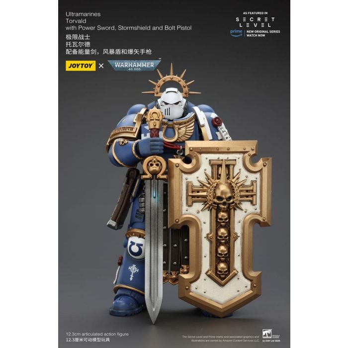 Warhammer 40,000 Action Figure Ultramarines Torvald with Power Sword, Stormshield and Bolt Pistol 13 cm