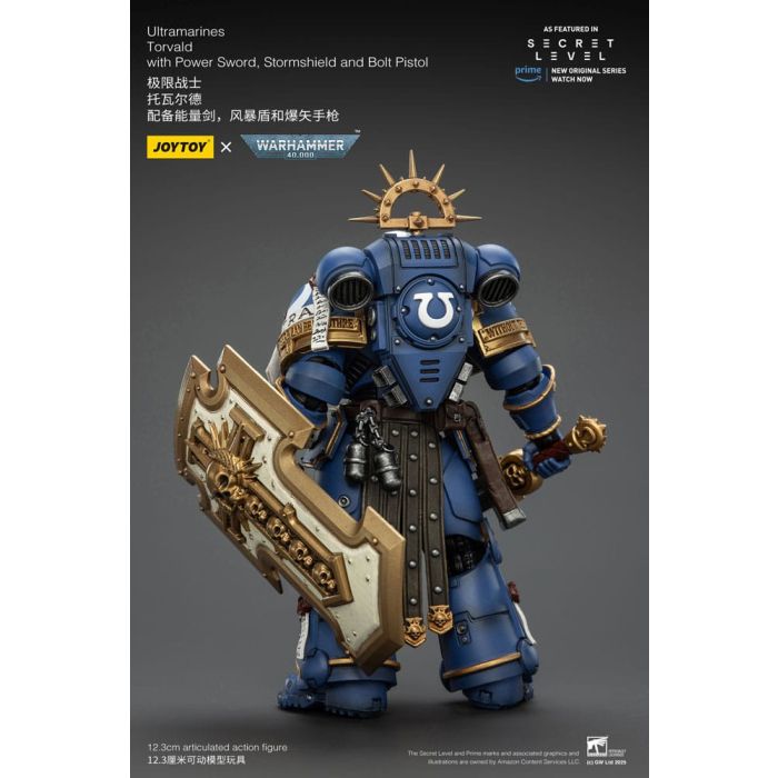 Warhammer 40,000 Action Figure Ultramarines Torvald with Power Sword, Stormshield and Bolt Pistol 13 cm