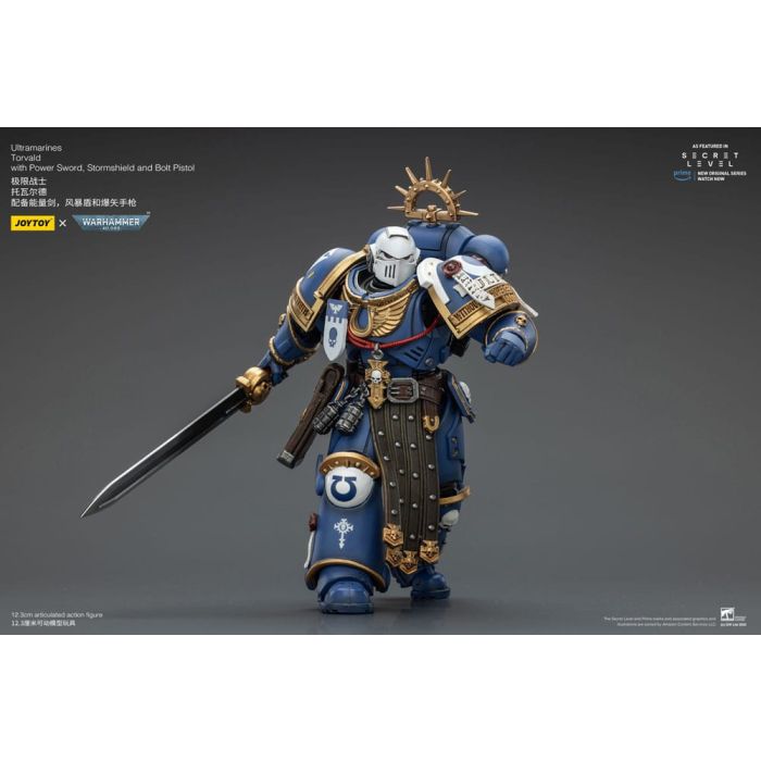 Warhammer 40,000 Action Figure Ultramarines Torvald with Power Sword, Stormshield and Bolt Pistol 13 cm