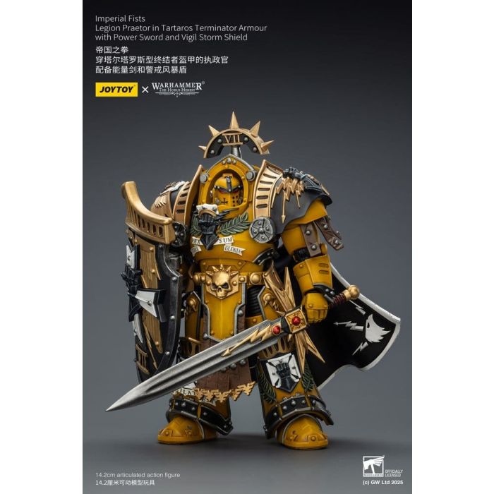 Warhammer Imperial Fists Action Figure Legion Praetor in Tartaros Terminator Armourwith Power Sword and Vigil Storm Shield 14 cm