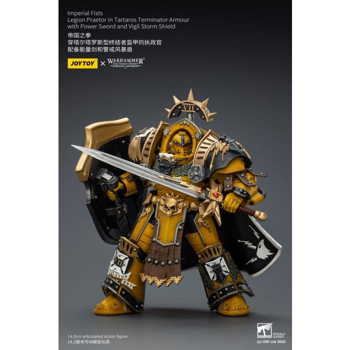 Warhammer Imperial Fists Action Figure Legion Praetor in Tartaros Terminator Armourwith Power Sword and Vigil Storm Shield 14 cm
