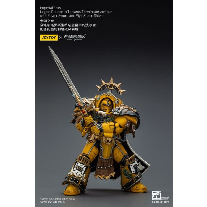 Warhammer Imperial Fists Action Figure Legion Praetor in Tartaros Terminator Armourwith Power Sword and Vigil Storm Shield 14 cm