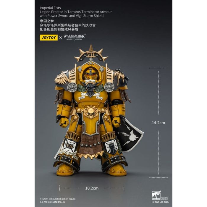 Warhammer Imperial Fists Action Figure Legion Praetor in Tartaros Terminator Armourwith Power Sword and Vigil Storm Shield 14 cm