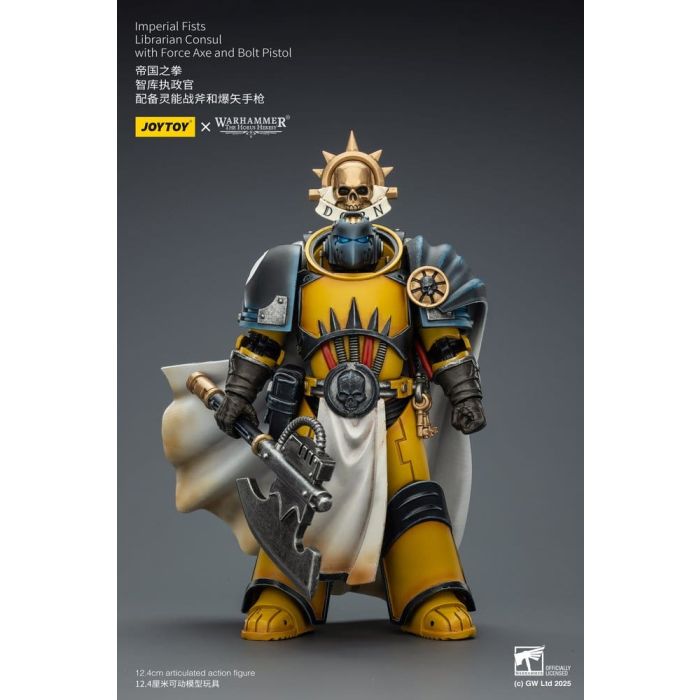 Warhammer Imperial Fists Action Figure Librarian Consulwith Force Axe and Bolt Pistol 12 cm