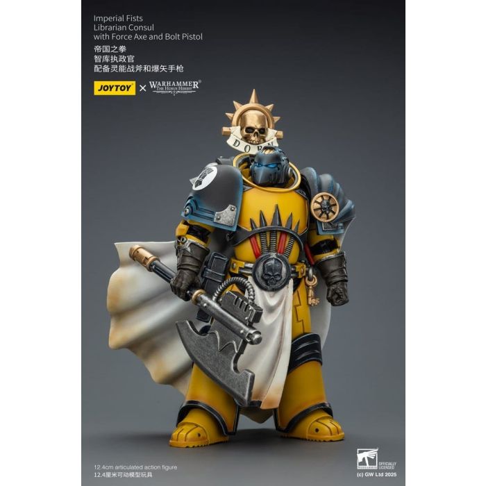 Warhammer Imperial Fists Action Figure Librarian Consulwith Force Axe and Bolt Pistol 12 cm