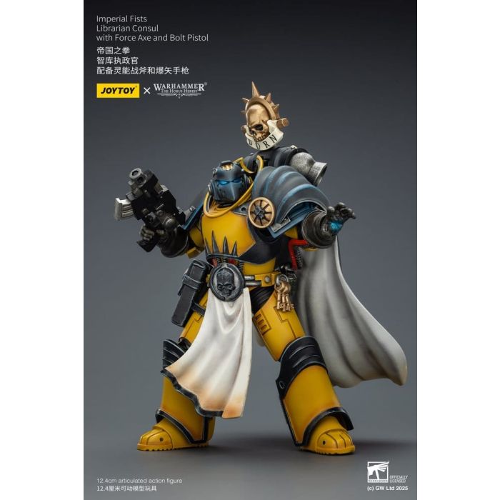 Warhammer Imperial Fists Action Figure Librarian Consulwith Force Axe and Bolt Pistol 12 cm