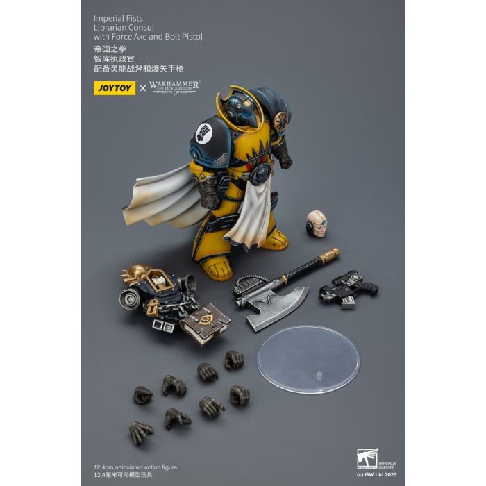 Warhammer Imperial Fists Action Figure Librarian Consulwith Force Axe and Bolt Pistol 12 cm