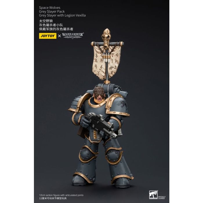 Warhammer The Horus Heresy Action Figure 1/18 Space Wolves Grey Slayer Pack Grey Slayer With Legion Vexilla 12 cm 