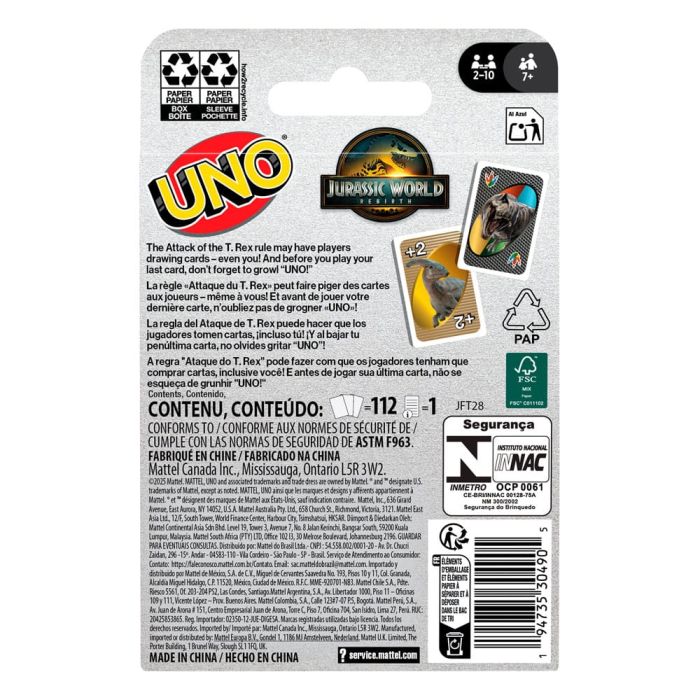 Jurassic World Rebirth UNO Card Game 