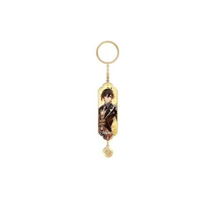 Genshin Impact Character Drawing Card Metal Keychain Zhongli