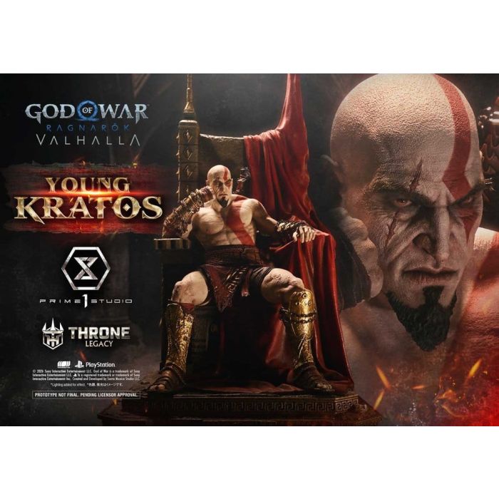 Throne Legacy God of War Series Statue 1/3 Ragnarok Young Thyself Kratos 91 cm