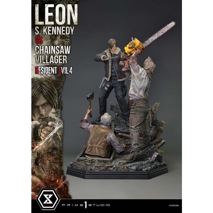 Resident Evil 4 Ultimate Premium Masterline Series Statue 1/4 Leon S. Kennedy vs. Chainsaw Villager Bonus Ver. 76 cm         