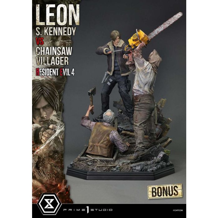 Resident Evil 4 Ultimate Premium Masterline Series Statue 1/4 Leon S. Kennedy vs. Chainsaw Villager Bonus Ver. 76 cm         
