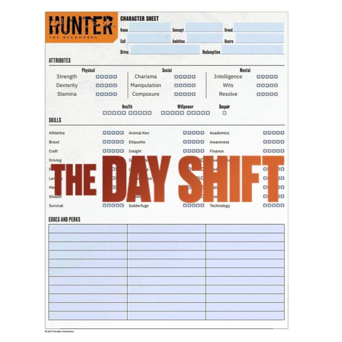 Hunter: The Reckoning 5th Edition RPG Journal Expanded Character Sheet Journal *Englische Version*