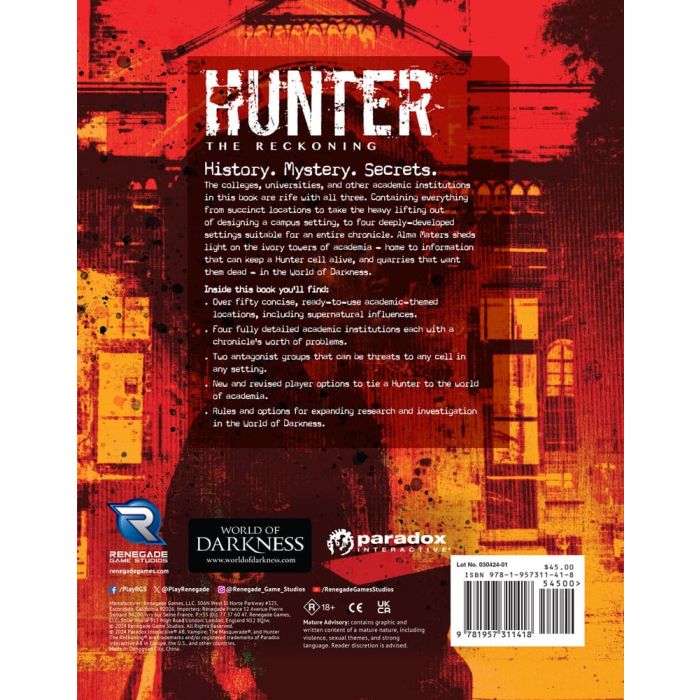 Hunter: The Reckoning 5th Edition RPG book Alma Maters Sourcebook *Englische Version*