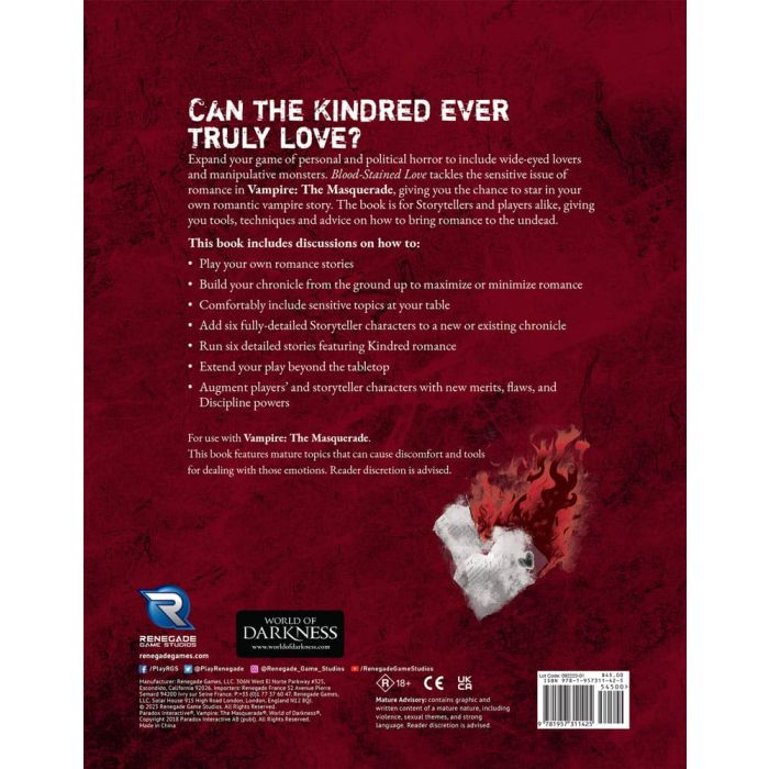 Vampire: The Masquerade 5th Edition RPG book Blood-Stained Love Sourcebook *Englische Version*