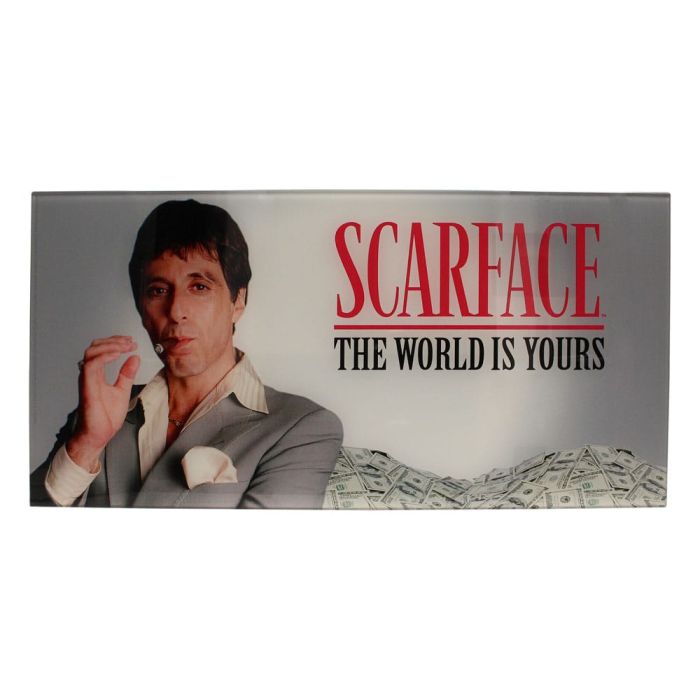 Scarface Glass Poster The World Is Yours (Grey Background) 60 x 30 cm