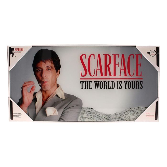 Scarface Glass Poster The World Is Yours (Grey Background) 60 x 30 cm