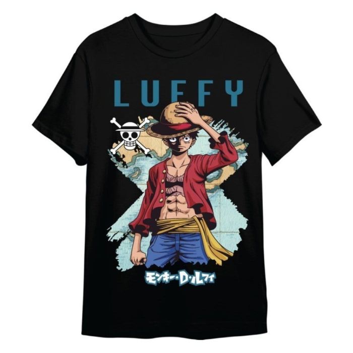 One Piece T-Shirt Monkey D. Luffy Mapa Black Size M
