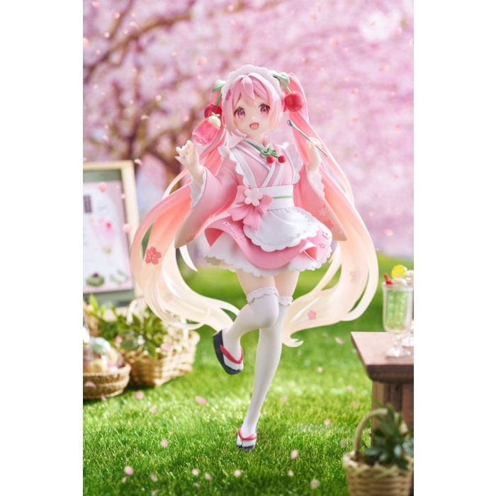 Hatsune Miku PVC Statue Newley Written Sakura Miku Japanese Cafe Ver. Reissue 18 cm